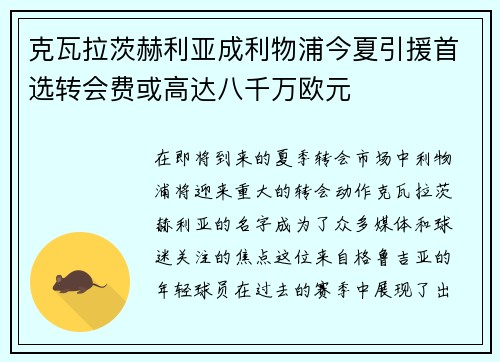 克瓦拉茨赫利亚成利物浦今夏引援首选转会费或高达八千万欧元